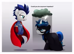 Size: 800x583 | Tagged: safe, artist:jhayarr23, derpibooru import, oc, oc:sparky storm, oc:switch, unofficial characters only, pony, batman, clothes, cloud, cosplay, costume, female, male, mare, stallion, superman