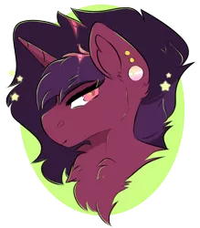Size: 1344x1533 | Tagged: safe, artist:sailor, deleted from derpibooru, derpibooru import, oc, oc:rubellite, unofficial characters only, pony, unicorn, bust, grumpy, looking at you, piercing, portrait, simple background, tired, transparent background, two toned mane