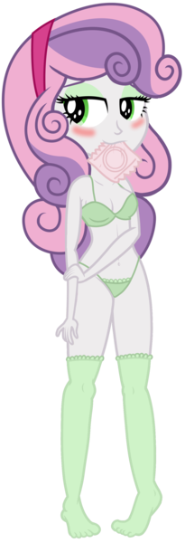 Size: 1024x2997 | Tagged: suggestive, artist:apony4u, artist:nightred15, derpibooru import, edit, sweetie belle, equestria girls, belly button, blushing, bra, breasts, clothes, condom, condom in mouth, female, implied lolicon, jailbait, mouth hold, panties, show accurate, simple background, socks, solo, thong, transparent background, underwear, underwear edit