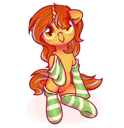 Size: 1920x1978 | Tagged: safe, artist:musicfirewind, derpibooru import, oc, oc:cinderheart, unofficial characters only, pony, unicorn, blushing, clothes, commission, cute, female, golden eyes, horn, mare, simple background, smiling, socks, solo, striped socks, transparent background, unicorn oc, weapons-grade cute, ych result