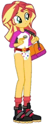 Size: 230x602 | Tagged: suggestive, artist:nightred15, derpibooru import, edit, sunset shimmer, equestria girls, legend of everfree, boots, clothes, diaper, diaper fetish, female, fetish, looking, purse, shirt, shoes, simple background, transparent background