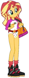 Size: 227x599 | Tagged: suggestive, artist:nightred15, derpibooru import, edit, sunset shimmer, equestria girls, legend of everfree, boots, clothes, cute, diaper, diaper fetish, fetish, purse, shirt, shoes, simple background, smiling, transparent background