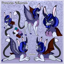 Size: 900x900 | Tagged: artist:esmeia, artist:xesmeiax, bat wings, bust, chest fluff, derpibooru import, draconequus, draconequus oc, hybrid, interspecies offspring, oc, offspring, parent:discord, parent:princess luna, parents:lunacord, reference sheet, safe, solo, unofficial characters only, wings