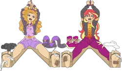 Size: 2600x1520 | Tagged: suggestive, artist:tadashibaka, derpibooru import, adagio dazzle, sunset shimmer, human, equestria girls, barefoot, belt, blushing, bondage, boots, bracelet, breasts, brush, clothes, commission, crying, erotic tickling, feather, feet, female, females only, femsub, fetish, foot fetish, headband, high heel boots, humanized, jacket, jeans, laughing, leather jacket, open mouth, pants, rope, rope bondage, shirt, shoes, short, simple background, socks, soles, spiked wristband, stockings, stocks, submissive, t-shirt, tanktop, tears of laughter, thigh highs, tickle fetish, tickle torture, tickling, toe tied, toes, transparent background, wristband