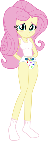 Size: 469x1373 | Tagged: suggestive, artist:efk-san, artist:marcorois, artist:nightred15, artist:wolf, derpibooru import, edit, fluttershy, equestria girls, blushing, breasts, clothes, diaper, diaper fetish, fetish, simple background, socks, solo, tanktop, transparent background, vector