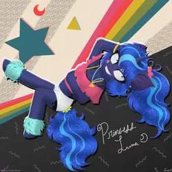 Size: 4000x4000 | Tagged: 80s, 80s princess luna, alicorn, anthro, artist:darkest-lunar-flower, bra, bracelet, clothes, derpibooru import, ear fluff, ear piercing, earring, female, jewelry, mare, midriff, necklace, piercing, princess luna, safe, scrunchie, shoes, solo, underwear, unguligrade anthro