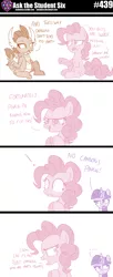 Size: 800x1961 | Tagged: safe, artist:sintakhra, derpibooru import, pinkie pie, smolder, twilight sparkle, dragon, pony, tumblr:studentsix, ..., bandana, pinkie pie is not amused, twilight is not amused, unamused