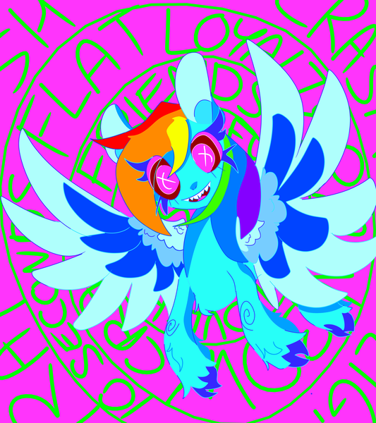 Size: 3200x3600 | Tagged: artist:pinkeyesoda, derpibooru import, eye strain, flying, pegasus, pink eyes, psychedelic, rainbow crash, rainbow dash, safe, wings