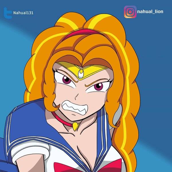 Size: 2048x2048 | Tagged: safe, artist:nando13, derpibooru import, adagio dazzle, human, equestria girls, clothes, cosplay, costume, fangs, grin, human coloration, sailor moon, sailor moon redraw meme, serena tsukino, smiling, solo, tsukino usagi