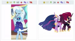 Size: 1112x608 | Tagged: suggestive, artist:ejlightning007arts, derpibooru import, screencap, fizzlepop berrytwist, princess twilight 2.0, tempest shadow, trixie, twilight sparkle, twilight sparkle (alicorn), alicorn, derpibooru, equestria girls, equestria girls series, i'm on a yacht, the last problem, spoiler:eqg series (season 2), alicornified, alternate timeline, armor, blushing, butt touch, clothes, eye scar, female, image, jpeg, juxtaposition, lesbian, meta, midriff, payback, princess tempest shadow, race swap, raised hoof, raised leg, sarong, scar, sexy face, shipping, simple background, spanking, sports bra, swimsuit, tempest gets her horn back, tempest now has a true horn, tempesticorn, tempestlight, unexpected, vector, white background, wing slap