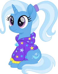 Size: 1168x1500 | Tagged: safe, artist:cloudyglow, derpibooru import, trixie, pony, unicorn, alternate hairstyle, babysitter trixie, clothes, cloudyglow is trying to murder us, cute, diatrixes, female, gameloft, gameloft interpretation, hoodie, mare, movie accurate, ponytail, simple background, sitting, solo, transparent background, weapons-grade cute