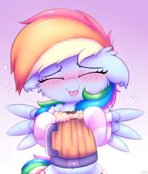 Size: 2300x2700 | Tagged: safe, artist:heavymetalbronyyeah, derpibooru import, rainbow dash, pegasus, pony, :p, blushing, cheek fluff, chest fluff, cider, clothes, cute, dashabetes, drunk, drunk bubbles, drunker dash, ear fluff, eyes closed, female, floppy ears, high res, mare, smiling, socks, solo, striped socks, that pony sure does love cider, tongue out