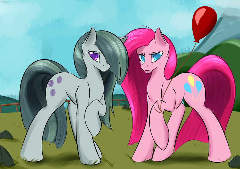 Size: 4025x2844 | Tagged: safe, artist:renarde-louve, derpibooru import, marble pie, pinkie pie, earth pony, pony, female, mare, pie sisters, pinkamena diane pie, siblings, sisters, twins