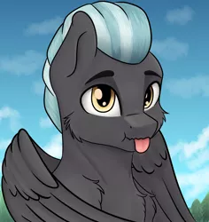 Size: 3500x3700 | Tagged: safe, artist:misty horyzon, derpibooru import, thunderlane, pegasus, pony, :p, bust, cheek fluff, chest fluff, cloud, cute, folded wings, high res, looking at you, male, outdoors, portrait, sky, solo, stallion, thunderbetes, tongue out, wings