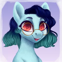 Size: 1280x1280 | Tagged: safe, artist:violettacamak, derpibooru import, oc, oc:namii, unofficial characters only, pegasus, pony, bust, commission, glasses, gradient background, portrait, smiling, solo