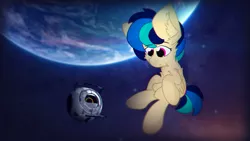 Size: 1920x1080 | Tagged: safe, artist:parabellumpony, derpibooru import, oc, oc:apogee, pegasus, pony, chest fluff, detailed background, ear fluff, floating in space, freckles, pegasus oc, personality core, portal (valve), portal 2, space, space core, stars, the cosmos, wallpaper, wings