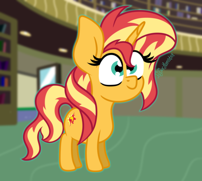 Size: 1574x1416 | Tagged: safe, artist:puperhamster, derpibooru import, sunset shimmer, pony, unicorn, female, library, mare, solo