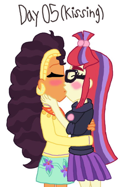 Size: 963x1500 | Tagged: safe, artist:ktd1993, derpibooru import, moondancer, saffron masala, equestria girls, blushing, equestria girls-ified, female, kissing, lesbian