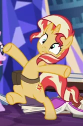 Size: 386x581 | Tagged: safe, derpibooru import, screencap, starlight glimmer, sunset shimmer, pony, unicorn, equestria girls, mirror magic, spoiler:eqg specials, bag, bipedal, cropped, female, in the human world for too long, mare, offscreen character, saddle bag, solo focus