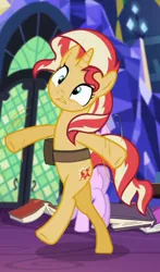 Size: 510x867 | Tagged: safe, derpibooru import, screencap, starlight glimmer, sunset shimmer, pony, unicorn, equestria girls, mirror magic, spoiler:eqg specials, bag, bipedal, cropped, female, in the human world for too long, mare, offscreen character, saddle bag, solo focus