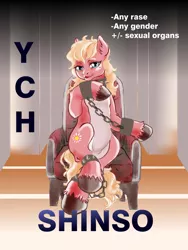 Size: 810x1080 | Tagged: ankle chain, ankle cuffs, artist:shinso, bdsm, collar, commission, cuffs, derpibooru import, poni, spiked anklets, spiked collar, suggestive, your character here