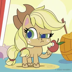 Size: 1080x1080 | Tagged: safe, derpibooru import, official, part of a set, applejack, earth pony, pony, my little pony: pony life, apple, eating, food, solo