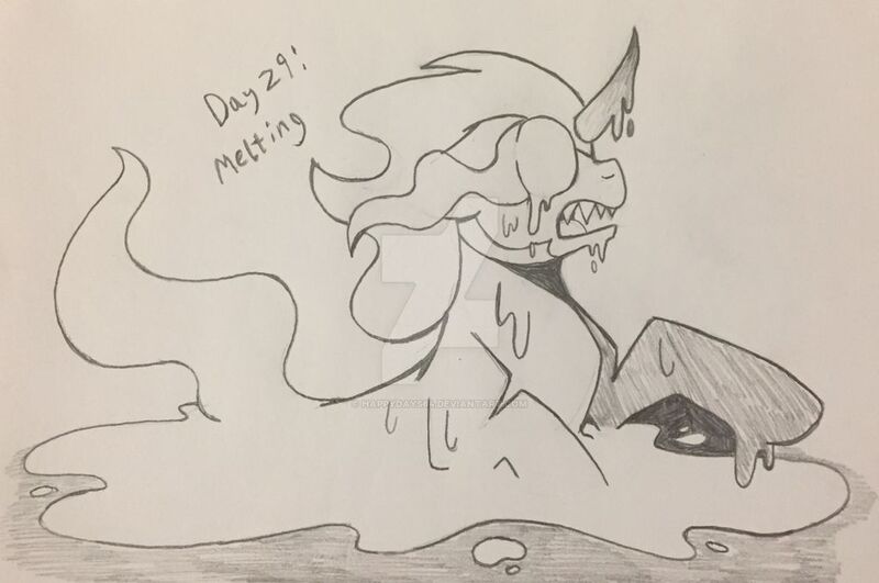 Size: 1024x680 | Tagged: safe, artist:happydays64, derpibooru import, king sombra, pony, unicorn, blood, goretober, male, melting, monochrome, solo, traditional art