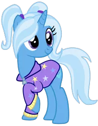 Size: 2294x2945 | Tagged: safe, artist:gmaplay, derpibooru import, trixie, pony, unicorn, alternate hairstyle, babysitter trixie, clothes, cute, diatrixes, female, gameloft interpretation, high res, hoodie, mare, pigtails, simple background, solo, transparent background