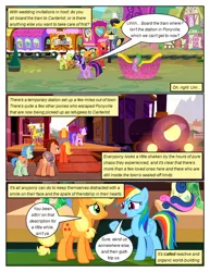 Size: 612x792 | Tagged: safe, artist:newbiespud, derpibooru import, edit, edited screencap, screencap, applejack, big macintosh, bon bon, granny smith, rainbow dash, spike, sweetie drops, twilight sparkle, dragon, earth pony, pegasus, pony, unicorn, comic:friendship is dragons, background pony, climbing, comic, dialogue, female, freckles, hat, hot air balloon, male, mare, raised hoof, screencap comic, stallion, train, unicorn twilight