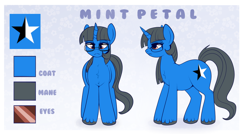 Size: 1355x750 | Tagged: safe, artist:lulubell, derpibooru import, oc, oc:mint petal, unofficial characters only, pony, unicorn, female, glasses, reference sheet, solo