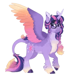 Size: 1280x1280 | Tagged: safe, artist:scarletskitty12, derpibooru import, twilight sparkle, twilight sparkle (alicorn), alicorn, classical unicorn, pony, unicorn, belly fluff, chest fluff, cloven hooves, ear fluff, female, glasses, leonine tail, mare, simple background, solo, transparent background, unshorn fetlocks