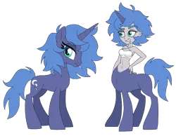 Size: 902x699 | Tagged: safe, artist:unoriginai, derpibooru import, edit, oc, oc:selena, centaur, pony, unicorn, bra, cigarette, clothes, crossover, crossover ship offspring, ear piercing, earring, interspecies offspring, jewelry, offspring, parent:princess luna, parent:rick sanchez, piercing, rick and morty, simple background, things breeding that should not breed, transparent background, underwear, updated