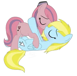 Size: 3970x3885 | Tagged: safe, artist:dawnshine, derpibooru import, oc, oc:cloud cuddler, oc:sweet haze, unofficial characters only, earth pony, pegasus, blushing, cute, cutie mark, eyes closed, female, femboy, hat, kissing, male, mouse cursor, simple background, transparent background