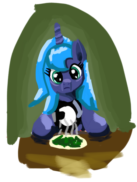 Size: 1200x1600 | Tagged: artist:platinumdrop, broccoli, derpibooru import, female, filly, food, princess luna, safe, simple background, transparent background, woona, younger