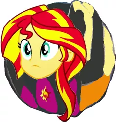 Size: 344x363 | Tagged: safe, artist:sonicdefenders, derpibooru import, sunset shimmer, equestria girls, ball, female, inanimate tf, morph ball, shimmerball, simple background, solo, transformation, white background