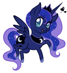 Size: 1024x1113 | Tagged: safe, artist:magicarin, derpibooru import, princess luna, alicorn, pony, chibi, cute, female, floating heart, heart, looking at you, lunabetes, mare, open mouth, simple background, solo, transparent background
