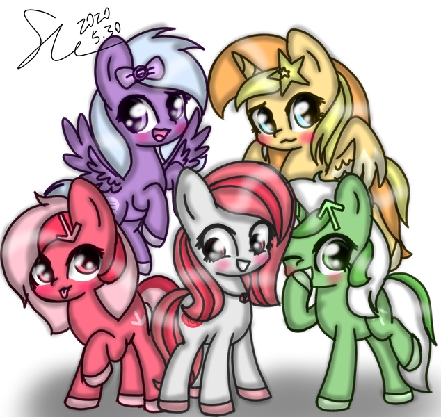 Size: 1744x1650 | Tagged: safe, artist:starflashing twinkle, derpibooru import, oc, oc:comment, oc:downvote, oc:favourite, oc:hide image, oc:upvote, ponified, alicorn, earth pony, pegasus, pony, unicorn, derpibooru, :3, :p, cute, derpibooru ponified, happy, meta, open mouth, simple background, smiling, tongue out, white background, wings