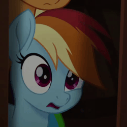 Size: 484x484 | Tagged: safe, derpibooru import, screencap, applejack, rainbow dash, earth pony, pegasus, pony, my little pony: the movie, animated, cropped, disgusted, ew, female, floppy ears, frown, gif, mare, nose wrinkle, rainbow dash is best facemaker, reaction image, solo focus, tongue out