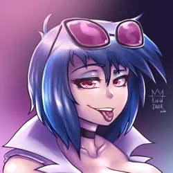 Size: 900x900 | Tagged: safe, artist:kingjnar, derpibooru import, vinyl scratch, human, breasts, bust, busty vinyl scratch, choker, cleavage, female, glasses, glasses off, humanized, image, looking at you, png, portrait, solo, tongue out