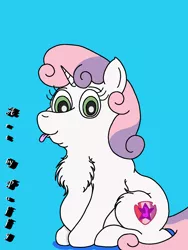 Size: 1628x2162 | Tagged: safe, artist:puffydearlysmith, derpibooru import, sweetie belle, pony, unicorn, chest fluff, chubbie belle, chubby, cute, diasweetes, double chin, female, filly, looking at you, plump, tongue out