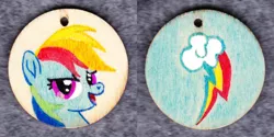 Size: 1014x507 | Tagged: safe, artist:malte279, derpibooru import, rainbow dash, pony, craft, cutie mark, jewelry, pendant, traditional art, wood