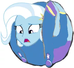 Size: 309x283 | Tagged: safe, artist:sonicdefenders, derpibooru import, trixie, human, equestria girls, ball, female, inanimate tf, morph ball, simple background, solo, transformation, trixieball, white background