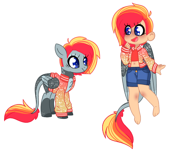 Size: 4500x4000 | Tagged: source needed, safe, artist:crazysketch101, derpibooru import, oc, oc:crazy looncrest, unofficial characters only, human, pegasus, pony, clothes, humanized, simple background, solo, tailed humanization, transparent background, winged humanization, wings