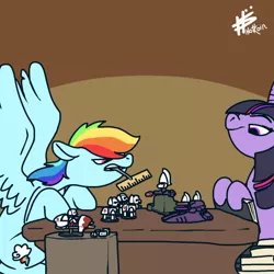 Size: 540x540 | Tagged: safe, artist:pencilbrony, derpibooru import, rainbow dash, twilight sparkle, eldar, pegasus, pony, duo, gaming, tabletop game, warhammer (game), warhammer 40k