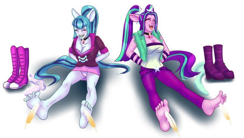 Size: 2000x1132 | Tagged: suggestive, alternate version, artist:wicked-red-art, derpibooru import, aria blaze, sonata dusk, human, equestria girls, ariasub, barefoot, boots, bra, breasts, busty sonata dusk, choker, clothes, commission, eared humanization, erotic tickling, eyes closed, feather, feet, female, females only, femsub, fetish, foot fetish, frilly underwear, gem, high heel boots, humanized, jeans, laughing, panties, pants, pink underwear, pony coloring, shoes, simple background, siren gem, skirt, socks, soles, sonatasub, submissive, tailed humanization, tanktop, tickle fetish, tickle torture, tickling, transparent background, underwear, upskirt, vest, white underwear