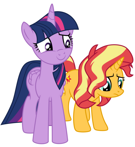 Size: 1024x1118 | Tagged: safe, artist:emeraldblast63, derpibooru import, sunset shimmer, twilight sparkle, twilight sparkle (alicorn), alicorn, pony, equestria girls, equestria girls series, forgotten friendship, simple background, transparent background