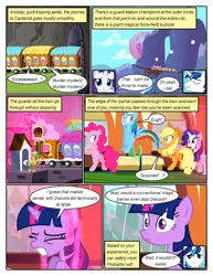 Size: 612x792 | Tagged: safe, artist:newbiespud, derpibooru import, edit, edited screencap, screencap, applejack, pinkie pie, rainbow dash, shining armor, twilight sparkle, earth pony, pegasus, pony, unicorn, comic:friendship is dragons, a canterlot wedding, barrier, comic, dialogue, eyes closed, female, hat, male, mare, mountain, rearing, screencap comic, stallion, train, unicorn twilight, wide eyes