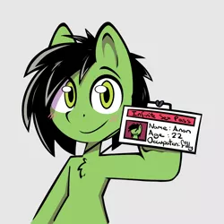 Size: 1032x1034 | Tagged: suggestive, artist:anonymous, derpibooru import, oc, oc:anonfilly, ponified, earth pony, pony, /mlp/, 4chan, blushing, cute, drawthread, female, filly, forgery, id card, implied sex, looking at you, meme, ponified meme, solo, text