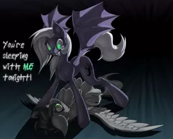 Size: 1280x1026 | Tagged: semi-grimdark, suggestive, artist:ravvij, derpibooru import, oc, oc:bug bite, oc:night pen, bat, bat pony, insect, pegasus, pony, wasp, chest fluff, couple, creepy, creepy grin, cute, cutie mark, excited, fangs, fear, female, fetal position, fluffy, funny, glow, glowing eyes, grin, happy, hooves, hot, implied sex, joke, male, mare, moon, non con, pen, scared, scary, smiling, stalker, stallion, tackle, text, threatening, wings, yandere