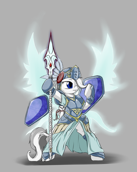 Size: 1166x1471 | Tagged: armor, artist:alazak, derpibooru import, oc, oc:pearl, safe, semi-anthro, semi-anthro oc, solo, spear, valkyrie, valkyrie profile, weapon